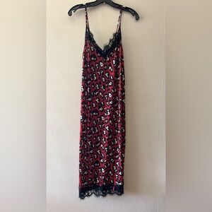Zara Red and Black Leopard Print Slip Dress with Lace